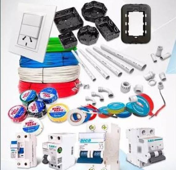 Materiales de instalación eléctrica: cables, cajas, disyuntores y tomas