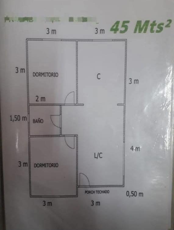 Plano de distribución de la vivienda de 45 m²