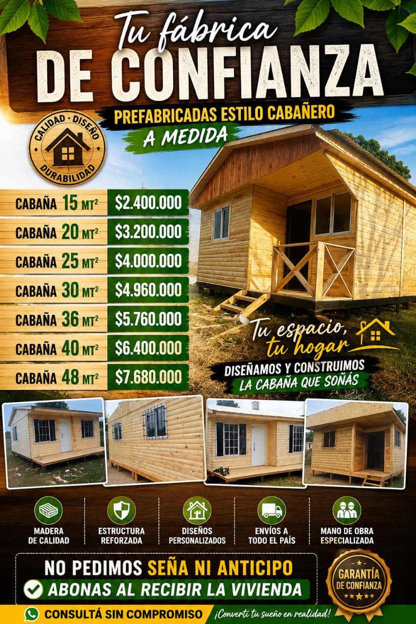Cabañas estilo cabañero a medida: valores desde 15 m² hasta 48 m²